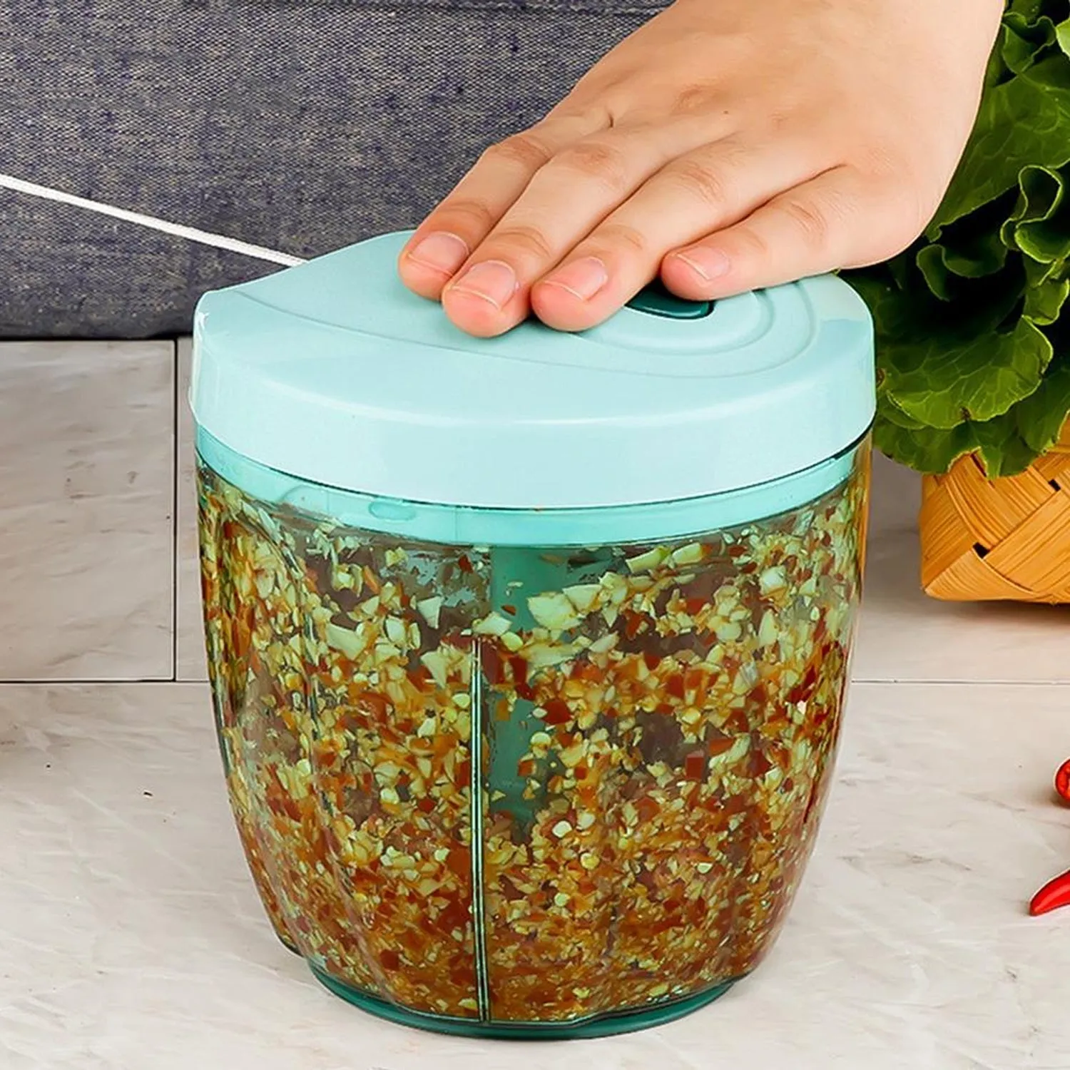 0065B Manual Stainless Steel Compact Extra Sharp Hand Held Vegetable Chopper / Slicer with 5 Blades (750 ml)