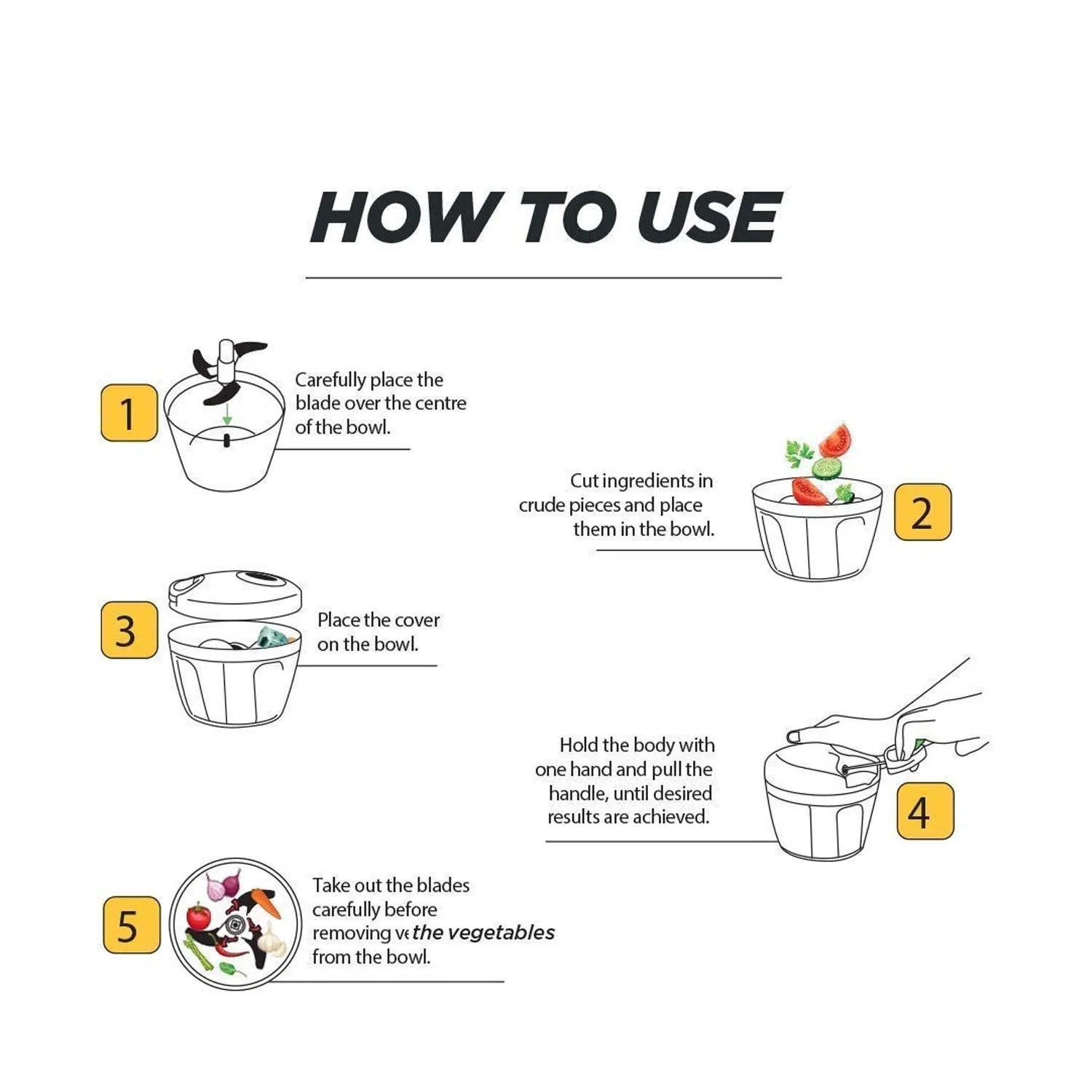 0065B Manual Stainless Steel Compact Extra Sharp Hand Held Vegetable Chopper / Slicer with 5 Blades (750 ml)