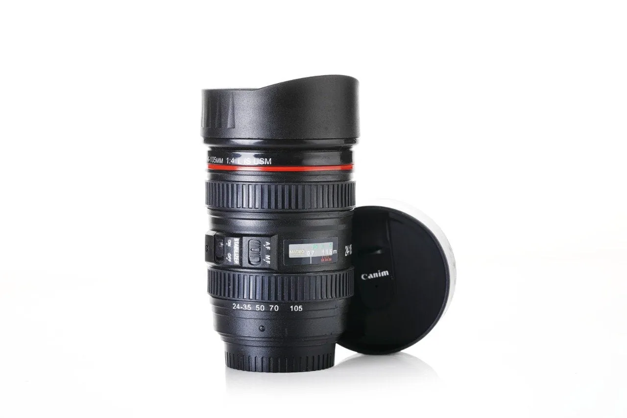 0720 Camera Lens Shaped Coffee Mug Flask With Lid
