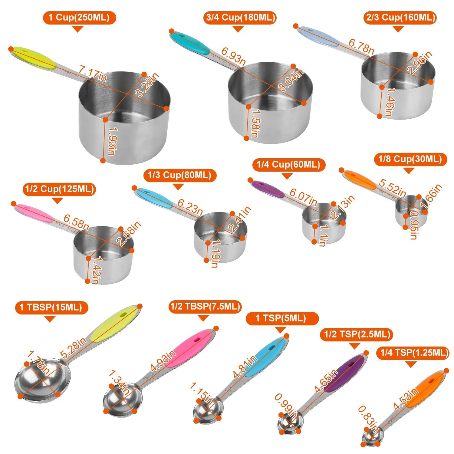 12-Piece: Stainless Steel Measuring Cups Spoons Set