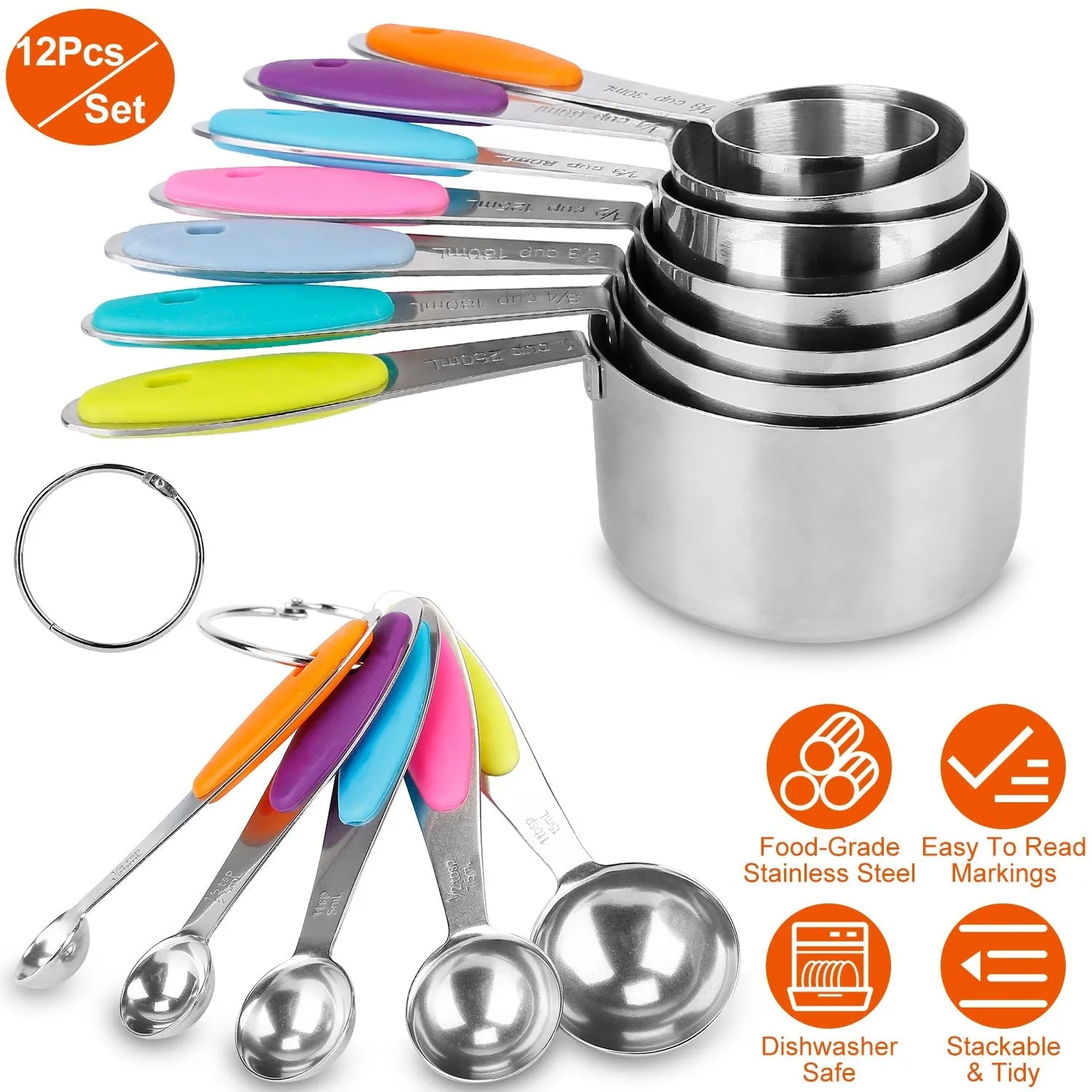 12-Piece: Stainless Steel Measuring Cups Spoons Set
