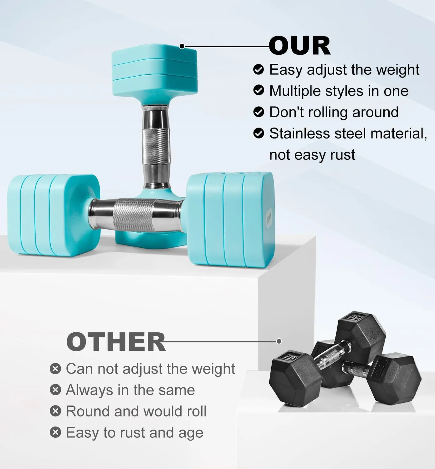 15LB 20LB 50LB Adjustable Dumbbell Set, 4 in 1 Free Weights Dumbbells Set for Women Men Hand Weights Sets Adjust Dumbbell Weight Sets for Home Gym Exercise Workout Strength Training Equipments