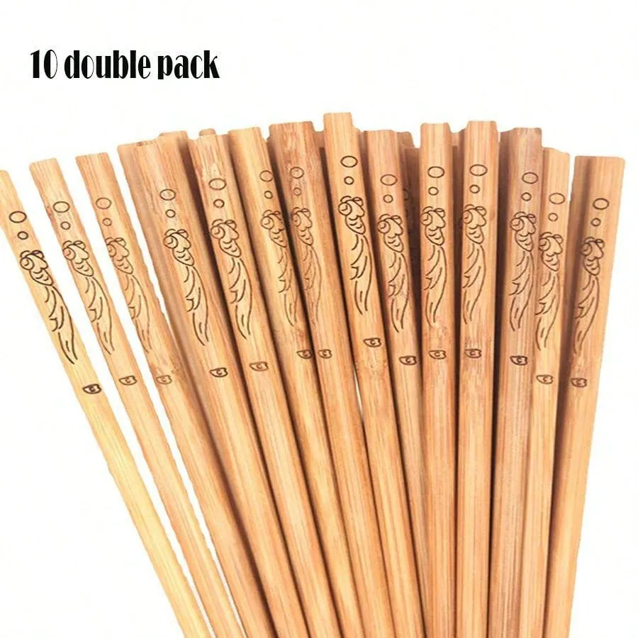 1pc Natural Bamboo Chopsticks, Non-Slip, Unvarnished, Unwaxed, Pack Of 10 Pairs, Healthy And For Home Use