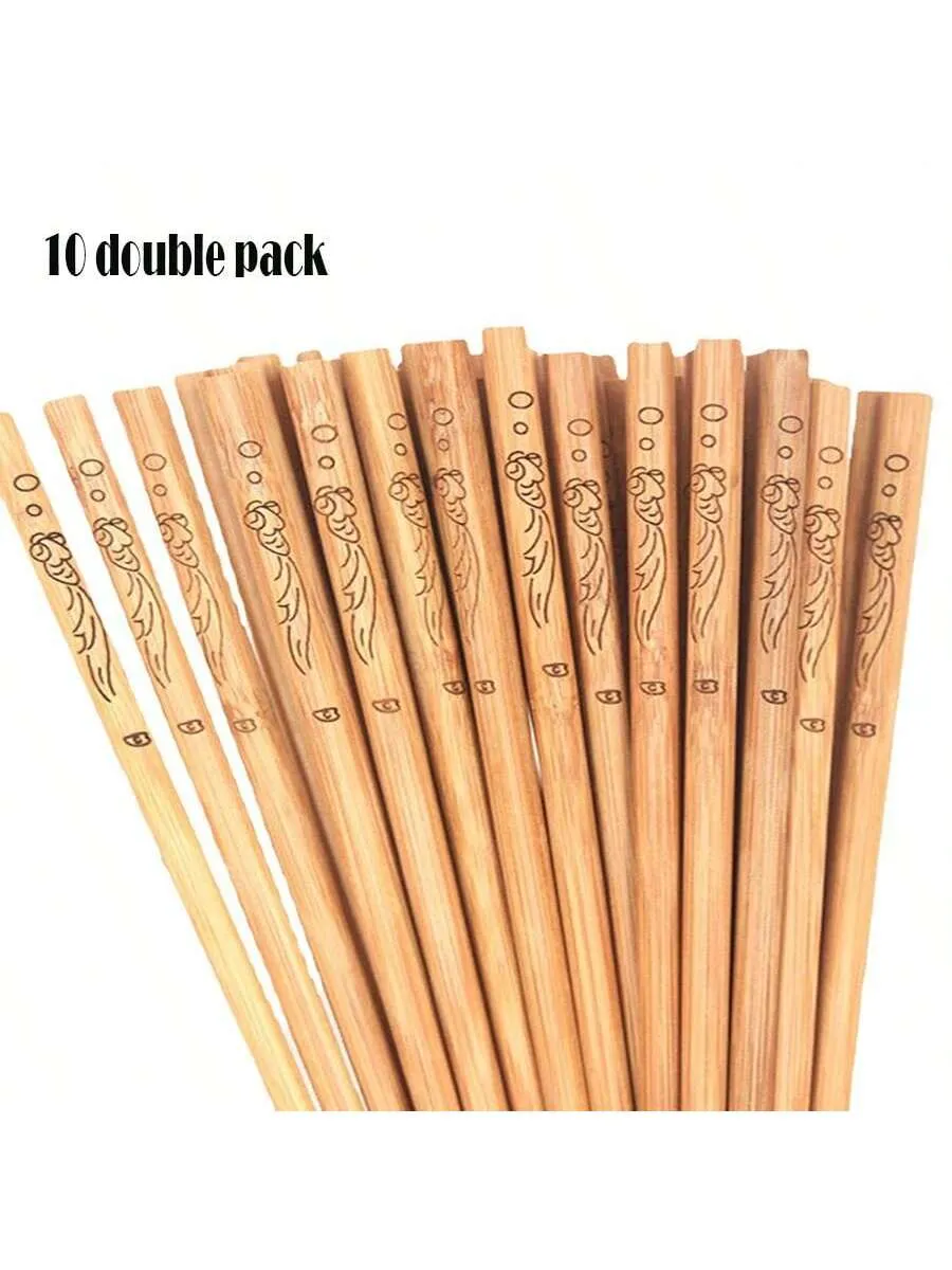 1pc Natural Bamboo Chopsticks, Non-Slip, Unvarnished, Unwaxed, Pack Of 10 Pairs, Healthy And For Home Use