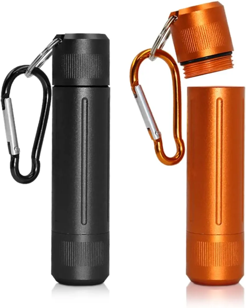 2 Set of Smell Proof Airtight Containers, Waterproof Stash Jar Portable Seed Storage Aluminium Alloy Container with Carabiner for Outdoors Survival