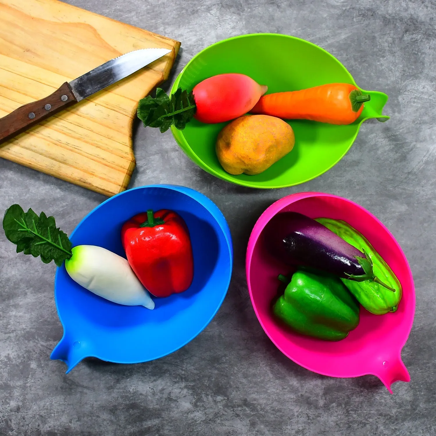 2068 Plastic Rice Bowl / Food Strainer Thick Drain Basket with Handle for Rice, Vegetable & Fruit (set of 3pcs)
