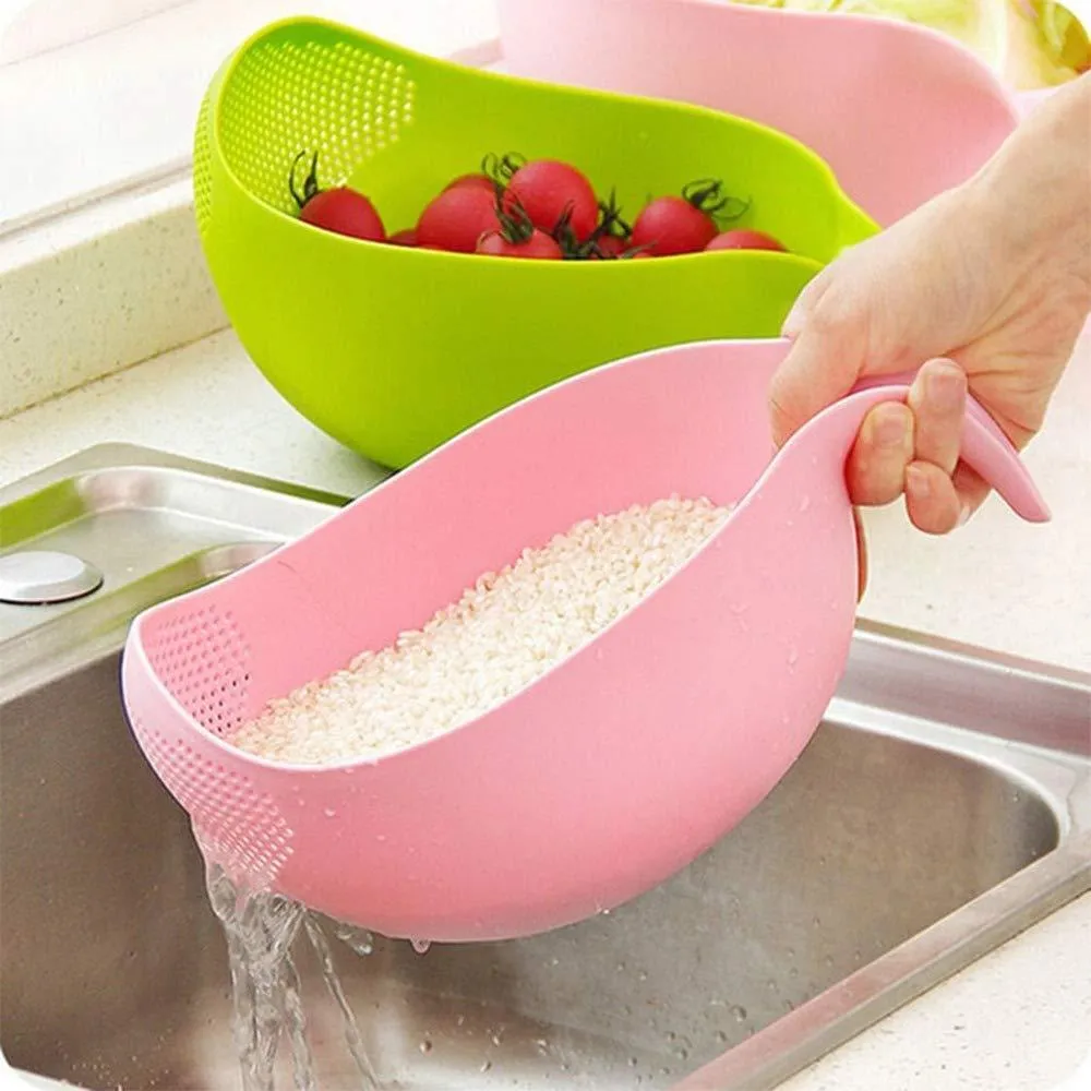 2068 Plastic Rice Bowl / Food Strainer Thick Drain Basket with Handle for Rice, Vegetable & Fruit (set of 3pcs)