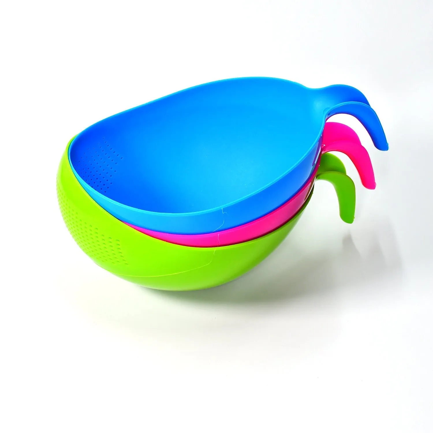 2068 Plastic Rice Bowl / Food Strainer Thick Drain Basket with Handle for Rice, Vegetable & Fruit (set of 3pcs)