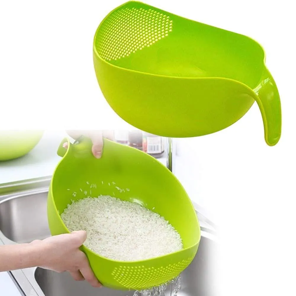 2068 Plastic Rice Bowl / Food Strainer Thick Drain Basket with Handle for Rice, Vegetable & Fruit (set of 3pcs)