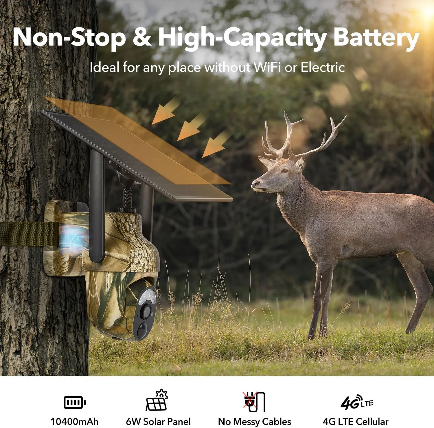 4G LTE Cellular Trail Cameras 2K 360 View Live Feed Game Camera Built-in SIM Card with Motion Activated Color Night Vision Remote Phone Access Solar Powered Trail Camera