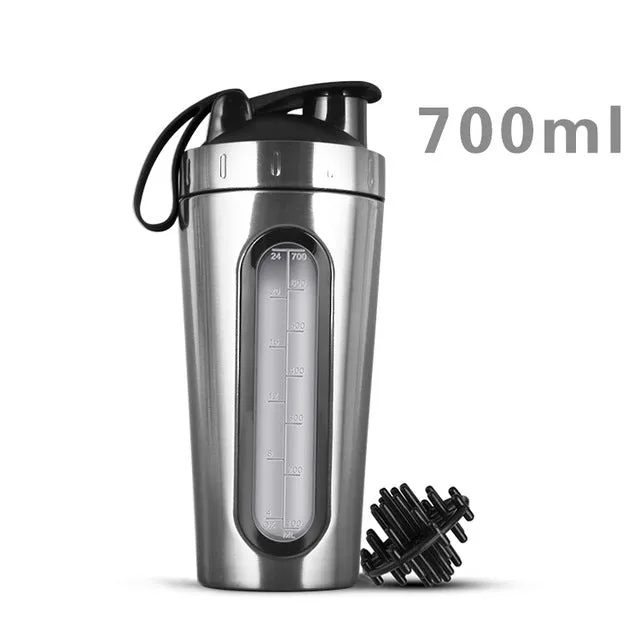 700m/28OZ Stainless Steel Shaker Bottle with Whisk Ball