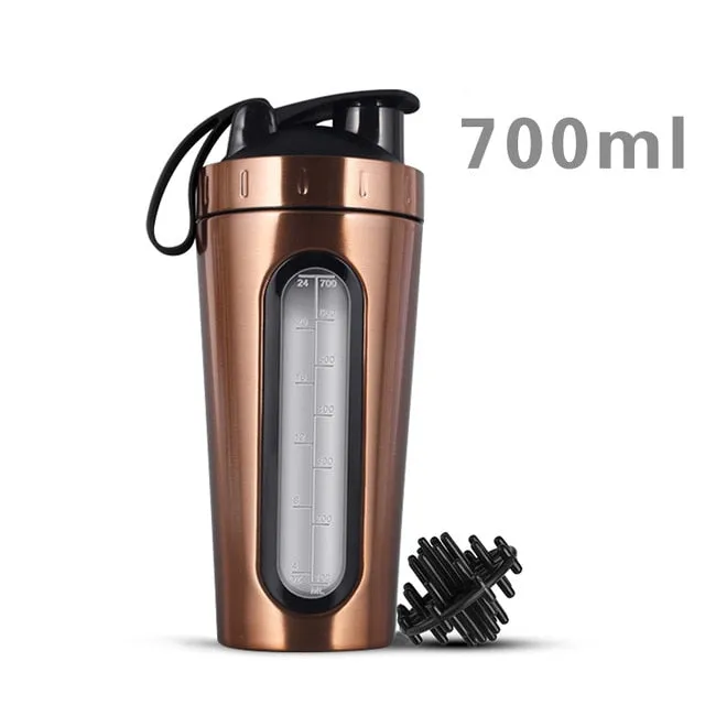 700m/28OZ Stainless Steel Shaker Bottle with Whisk Ball