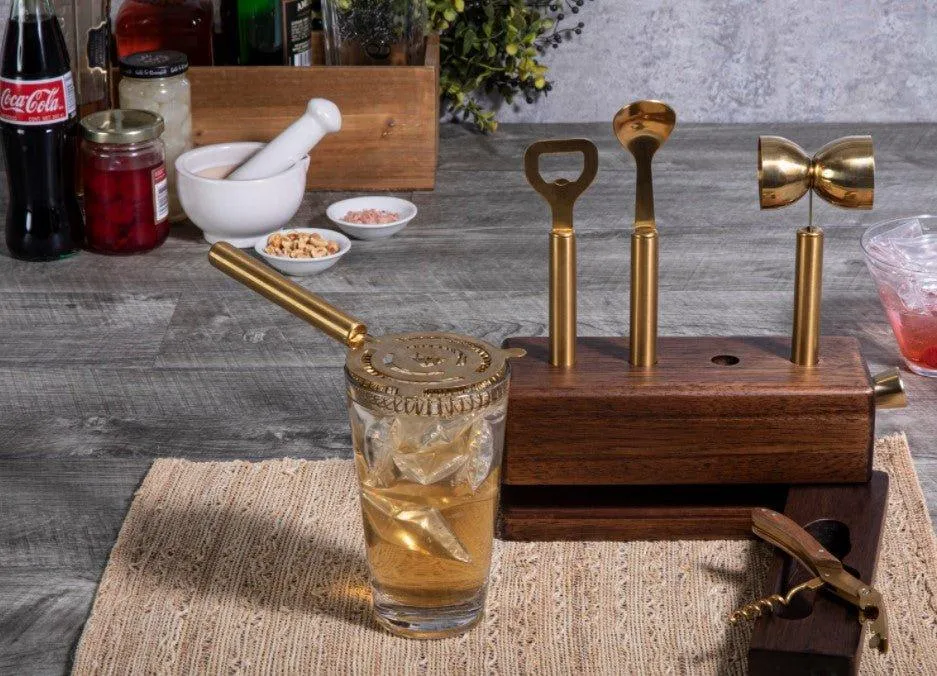 Acacia Wood 5 Piece Bar Tool Set