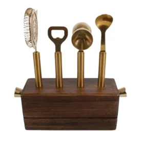 Acacia Wood 5 Piece Bar Tool Set