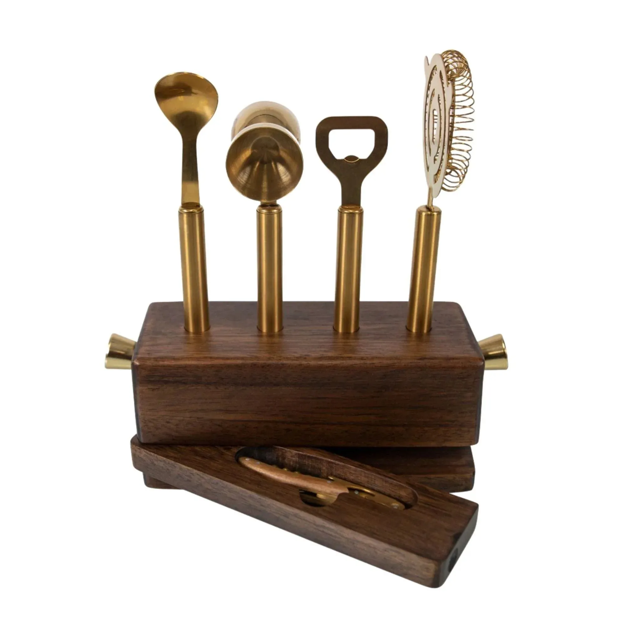 Acacia Wood 5 Piece Bar Tool Set