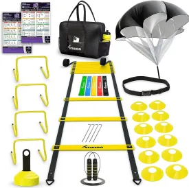 Agility Training Equipment Set | Soccer Training Equipment for Kids Youth | Agility Ladder Speed Training Equipment with Bag | Football Training Equipment with Speed Hurdles, Cones for Footwork