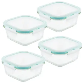 Airtight-Leakproof Borosilicate Glass 4-Piece 17-Oz. Square Container Set