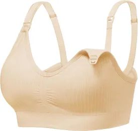 Angelhood Ribbed Nursing Bra Wireless V Neck Maternity Nursing Bra Low Cut Bralette Sleeping Breastfeeding with Extenders