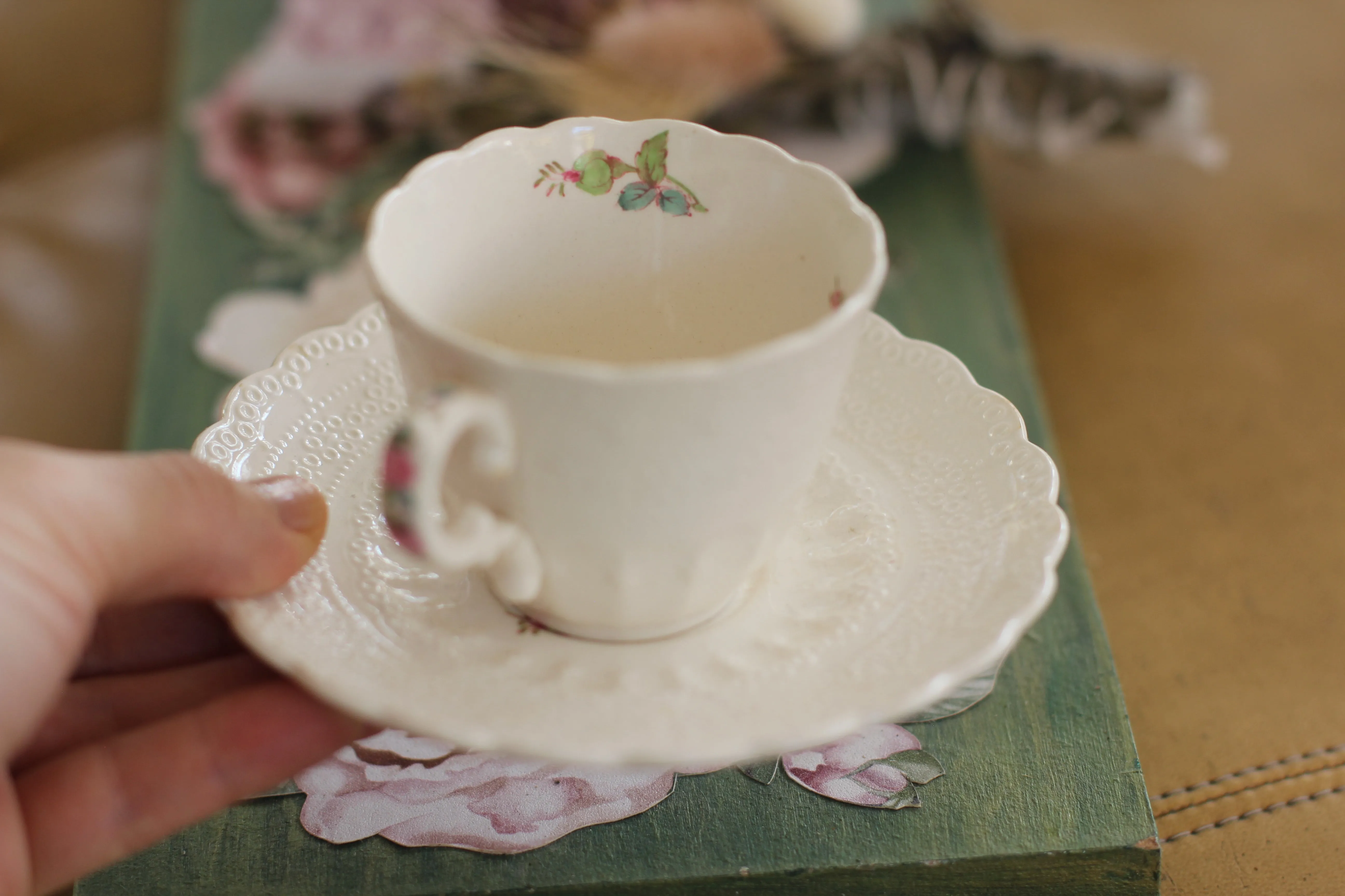 Antique Floral Spode Jewel Copeland Cup & Saucer