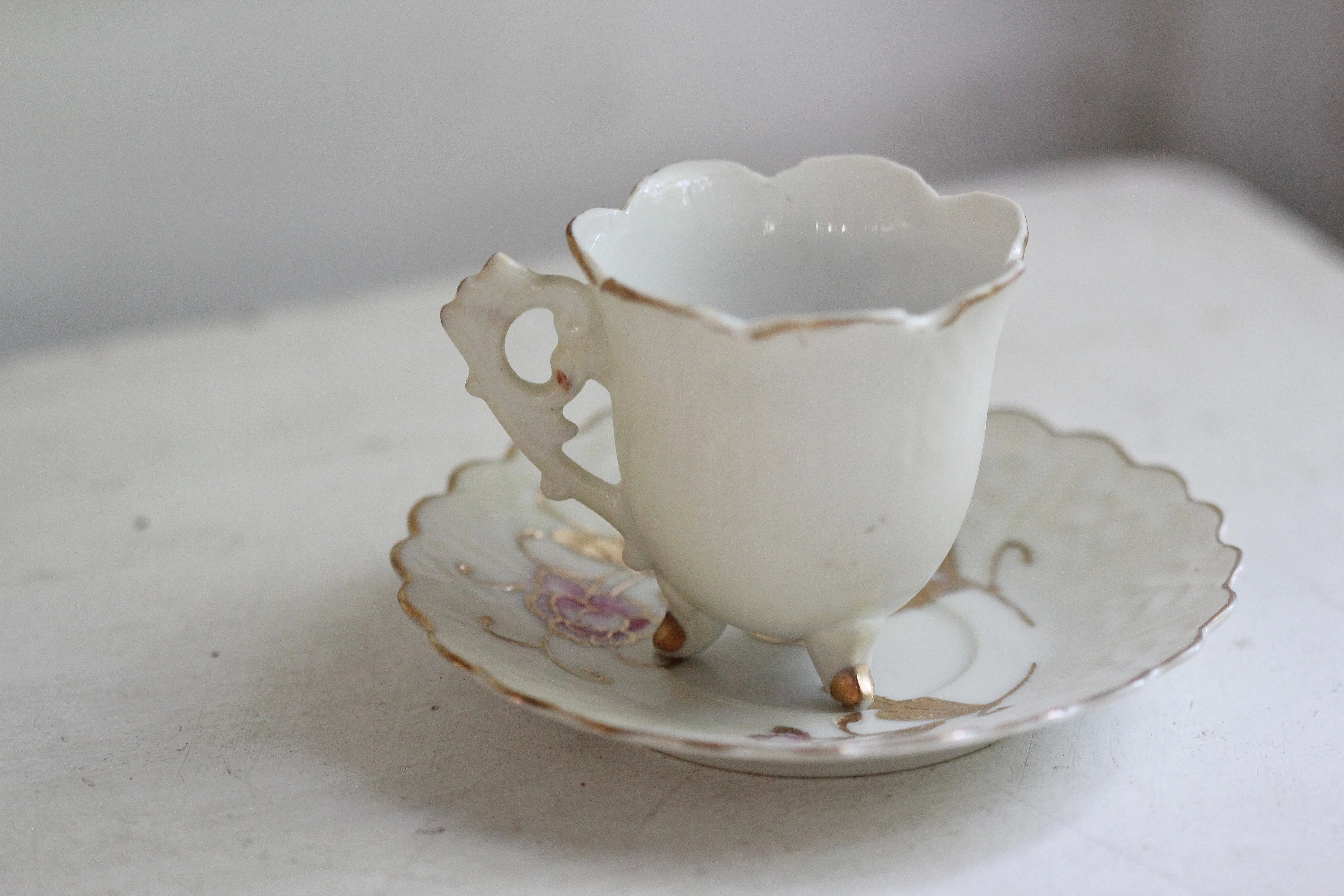 Antique Pink Gold Flowers Tea Cup