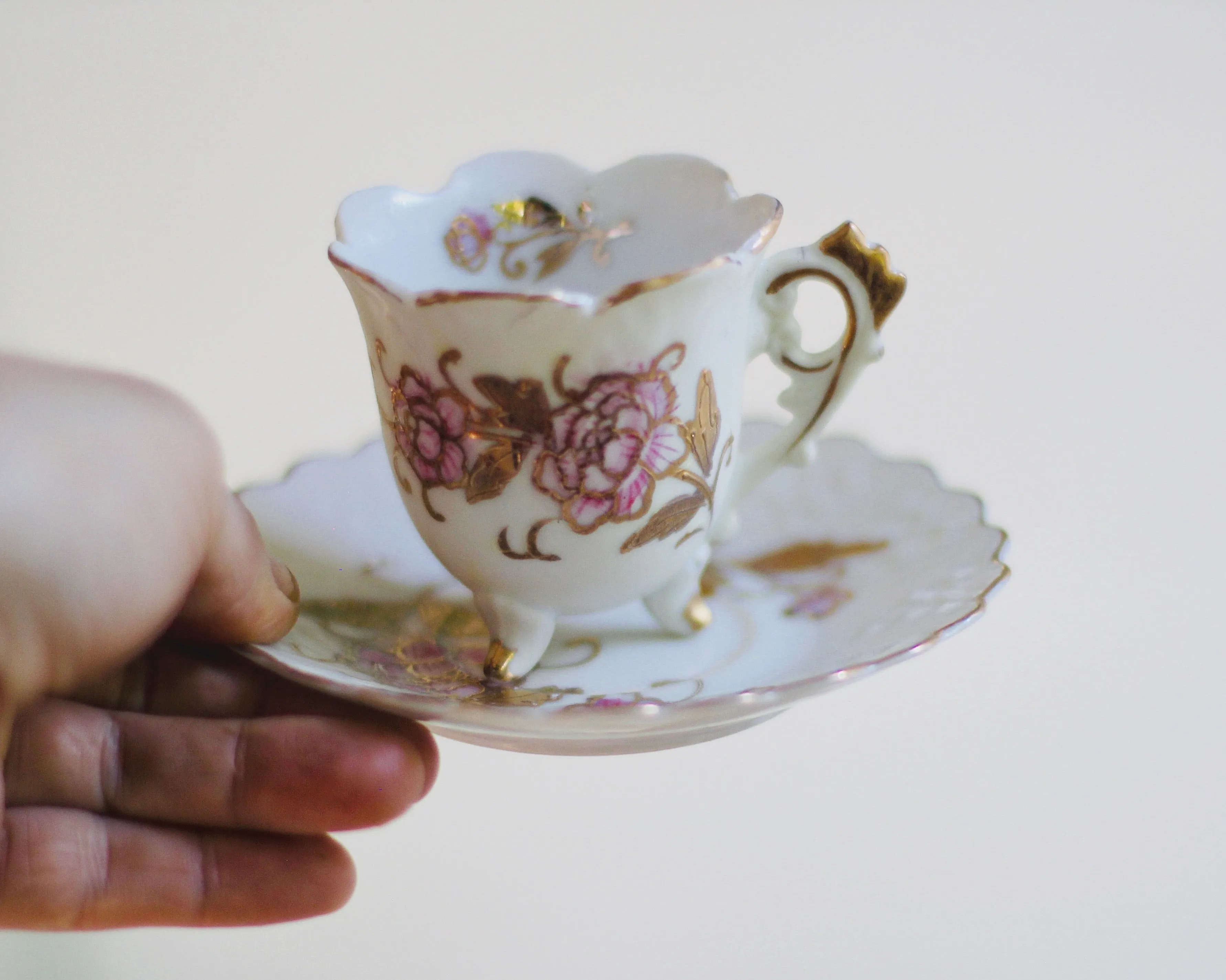 Antique Pink Gold Flowers Tea Cup