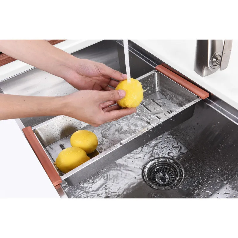 ANZZI Aegis Farmhouse Stainless Steel 33 in. 0-Hole Single Bowl Kitchen Sink with Cutting Board and Colander