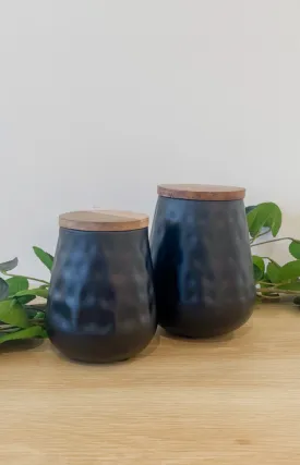 Black Metal Canister w/ Wood Lid