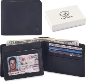 Cochoa Wallet for Men's RFID Blocking Real Leather Bifold Stylish 2 ID Window in Gift Box
