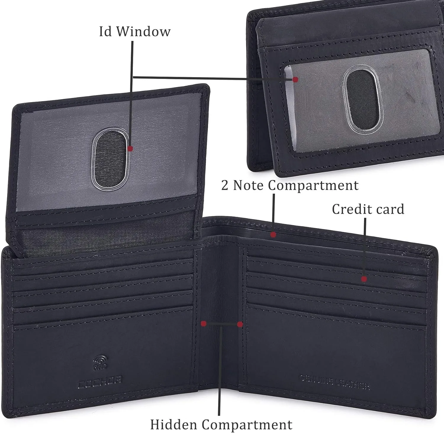 Cochoa Wallet for Men's RFID Blocking Real Leather Bifold Stylish 2 ID Window in Gift Box