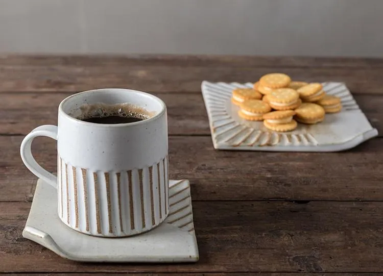 Coffee Cup and Saucer Set, Latte Coffee Cup, Cappuccino Coffee Mug, Large Coffee Cup, Pottery Coffee Cups