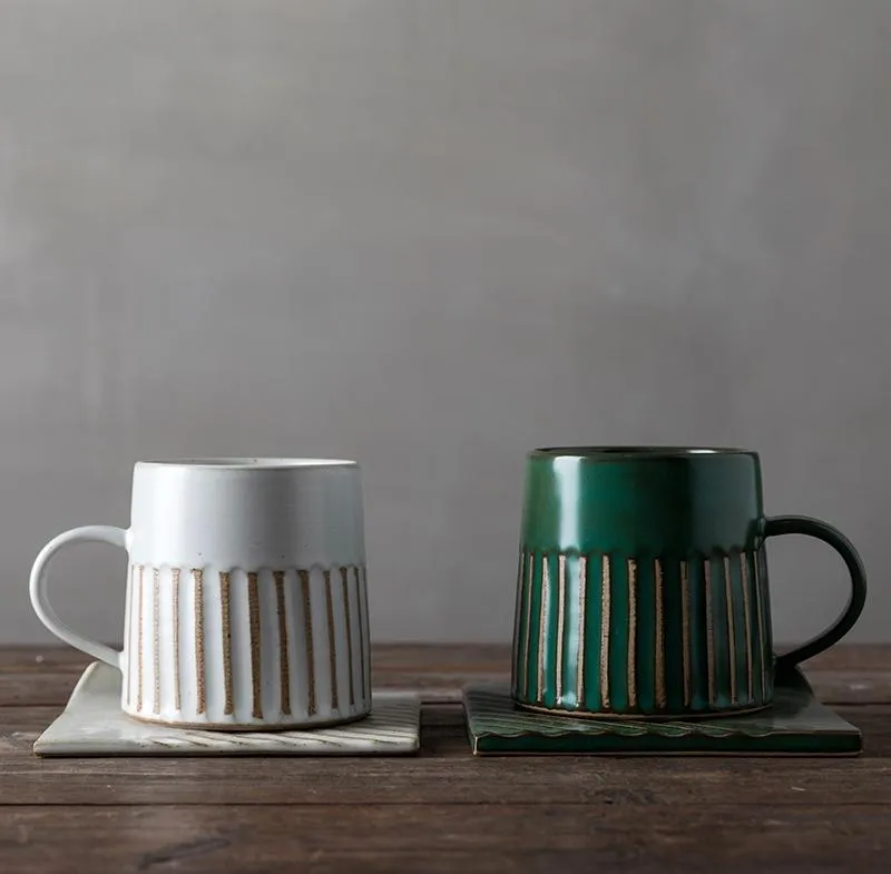 Coffee Cup and Saucer Set, Latte Coffee Cup, Cappuccino Coffee Mug, Large Coffee Cup, Pottery Coffee Cups