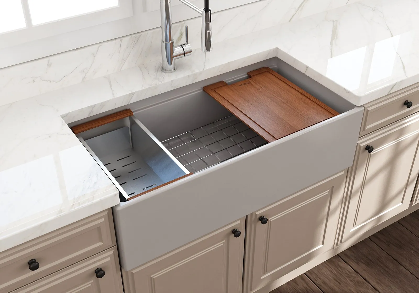 Contempo Step-Rim 36" x 19" x 10" Single-Basin Farmhouse Apron Front Kitchen Sink in Matte Gray