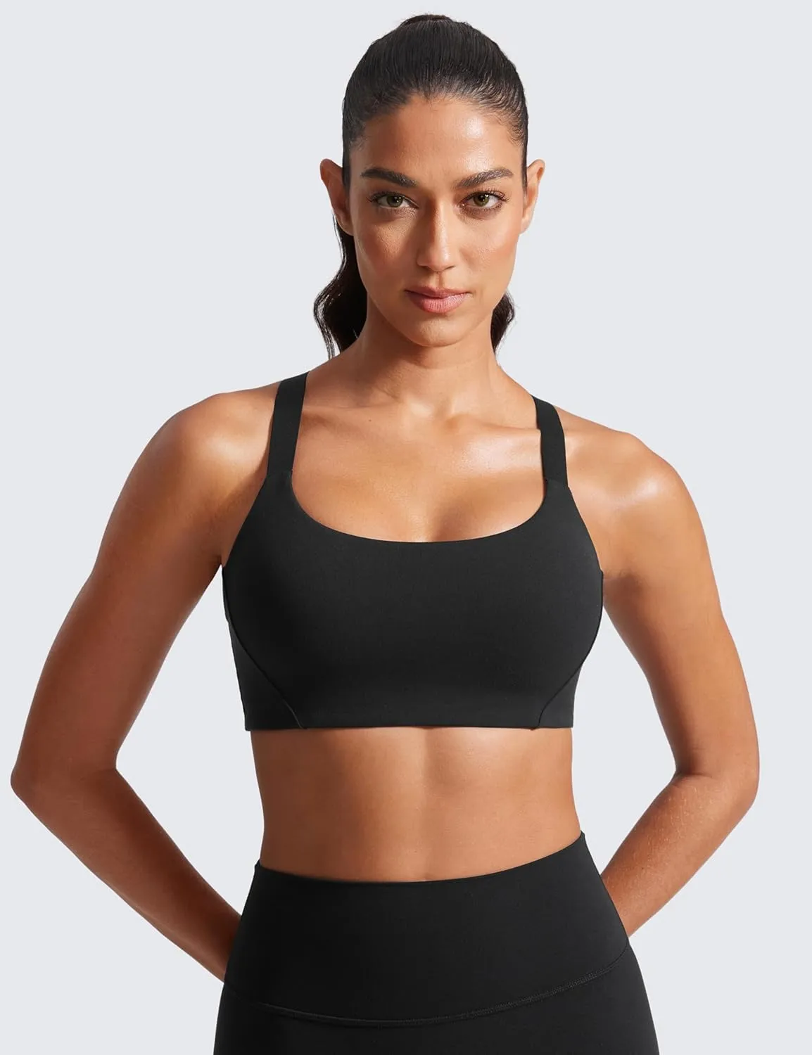 CRZ YOGA Butterlift Womens Racerback Padded Sports Bras - Medium Impact Scoop Neck Adjustable Straps Gym Workout Top