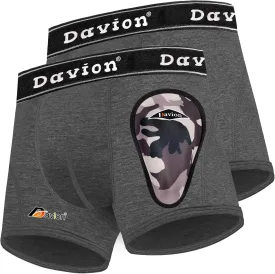 Davion 2-Pack Boys Underwear with 1 Soft Protective Athletic Cup Youth Briefs for Football, Baseball, Lacrosse