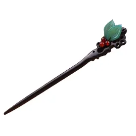 Ebony Wooden Vintage Leaves Hair Stick Handmade Carved Hair Pins 7.08" Chinese Hair Chopsticks for Women(1 pack)