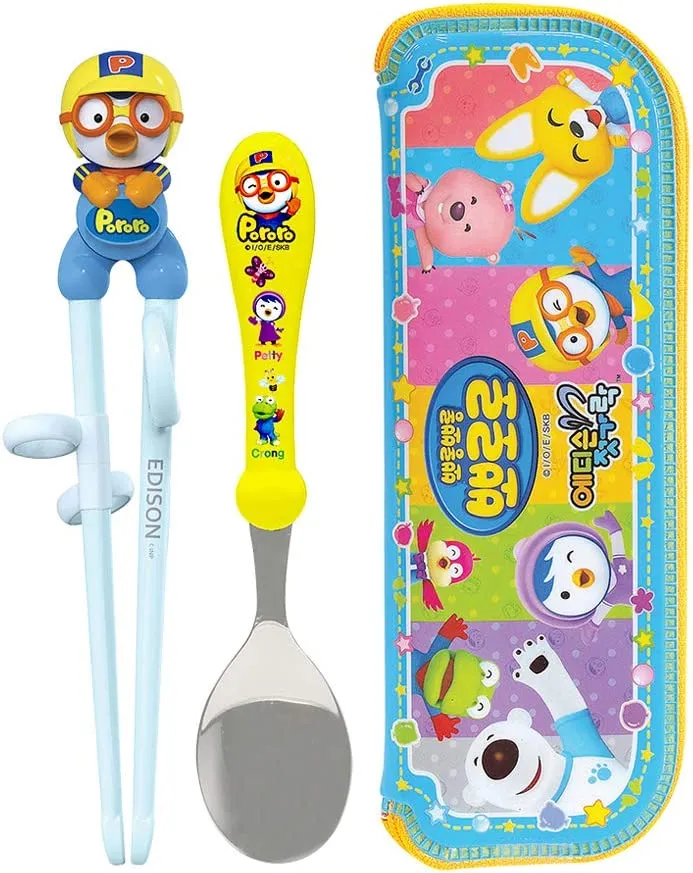 Edison Stainless Steal Training Chopstick and Spoon w/ Case Set for Children (3  Years Old)