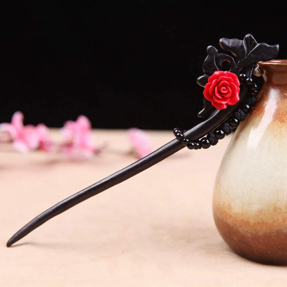 Flower Vintage Dragon Hair Sticks Women Girls Handmade Wooden 7.08" Hair Chopsticks for Daily Party Wedding(1pack)