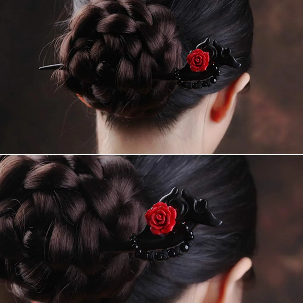 Flower Vintage Dragon Hair Sticks Women Girls Handmade Wooden 7.08" Hair Chopsticks for Daily Party Wedding(1pack)
