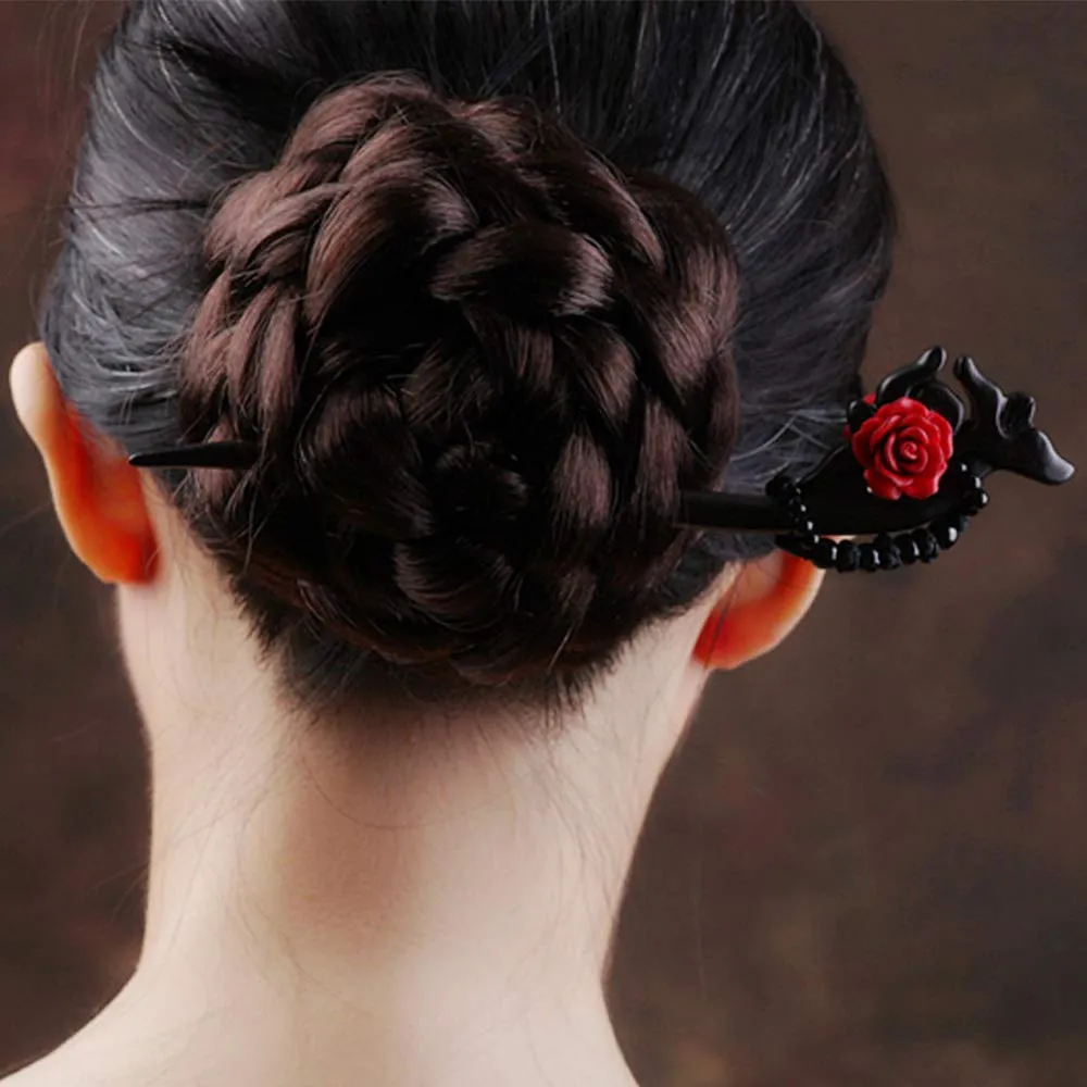 Flower Vintage Dragon Hair Sticks Women Girls Handmade Wooden 7.08" Hair Chopsticks for Daily Party Wedding(1pack)