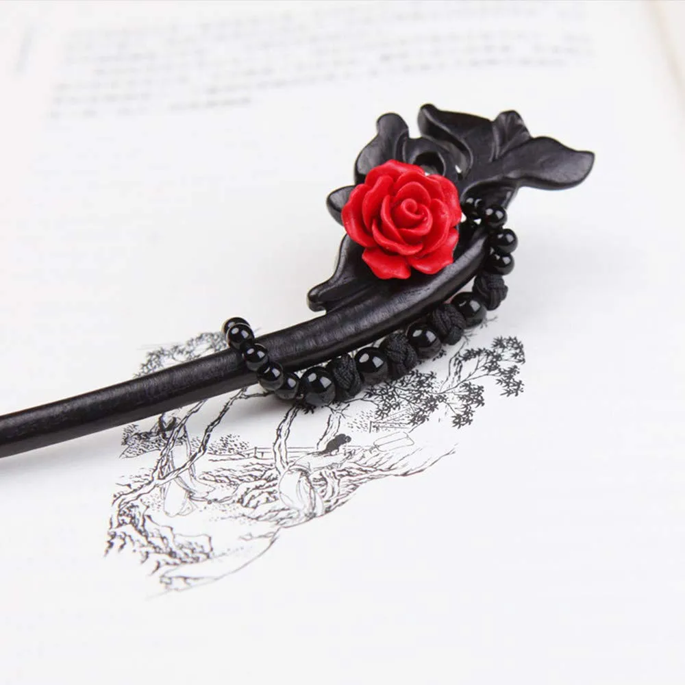 Flower Vintage Dragon Hair Sticks Women Girls Handmade Wooden 7.08" Hair Chopsticks for Daily Party Wedding(1pack)