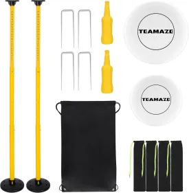 Flying Disc Game Set with Height-Adjustable Poles & Score Tracker, Outdoor Bottle Toss Game for Beach, Lawn, Camping, Polish Horseshoes Set for Family & Friends Party Games