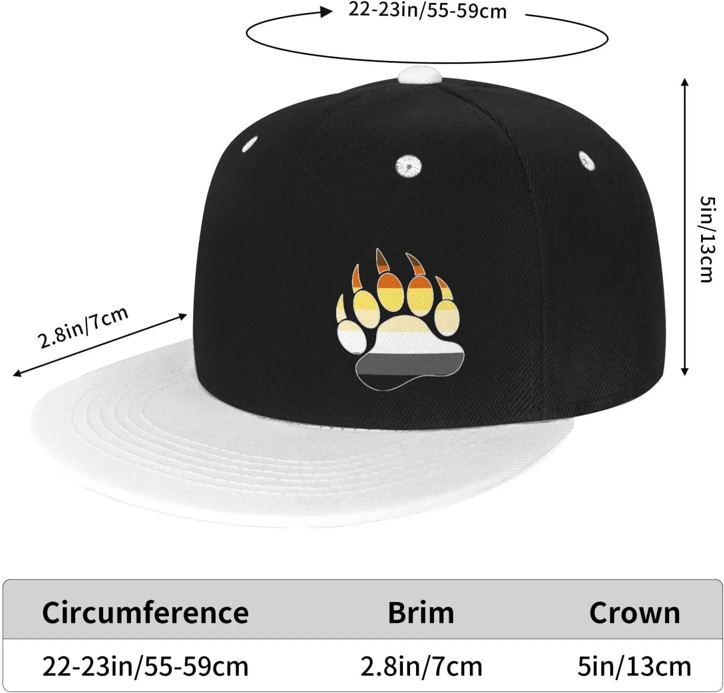 Gay Bear Pride Paw Adult Flat Brim Contrast Hip Hop Hat Flat Brim Baseball Adjustable Snapback Trucker Cap