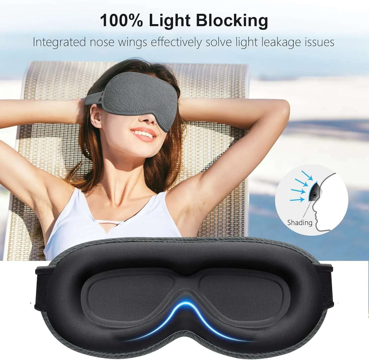 Gritin 100% Blackout Sleep Eye Mask for Women Men,Zero Eye Pressure Sleeping Mask-Ergonomic Design 3D Cutout Eye Movement and Eyelash Friendly Night Blindfold,Ultra Soft&Comfortable for Sleeping-Grey