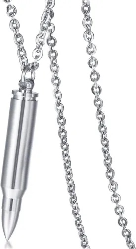 HUANIAN Stainless Bullet Shape Canister Capsule Memorial Keepsake Pendant Cremation Ash Urn Necklace for Men
