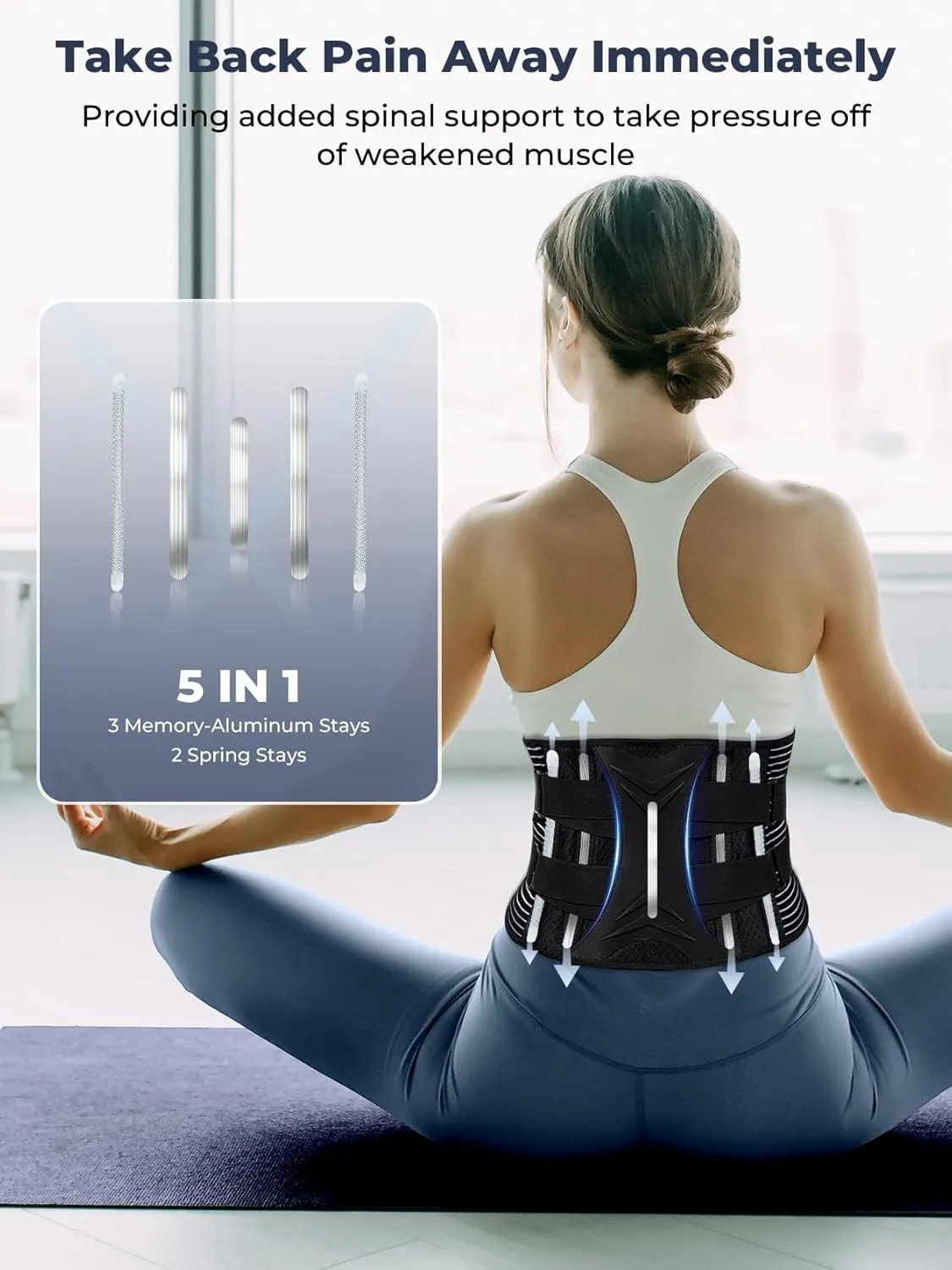 KKM Back Brace for Lower Back Pain Relief - Herniated Disc, Sciatica, Scoliosis, Breathable Back Support Belt, Lower Back Brace with Removable Lumbar Pad for Men & Women, M