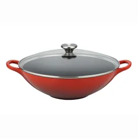 Le Creuset Cast Iron Wok with Glass Lid 32cm Cerise