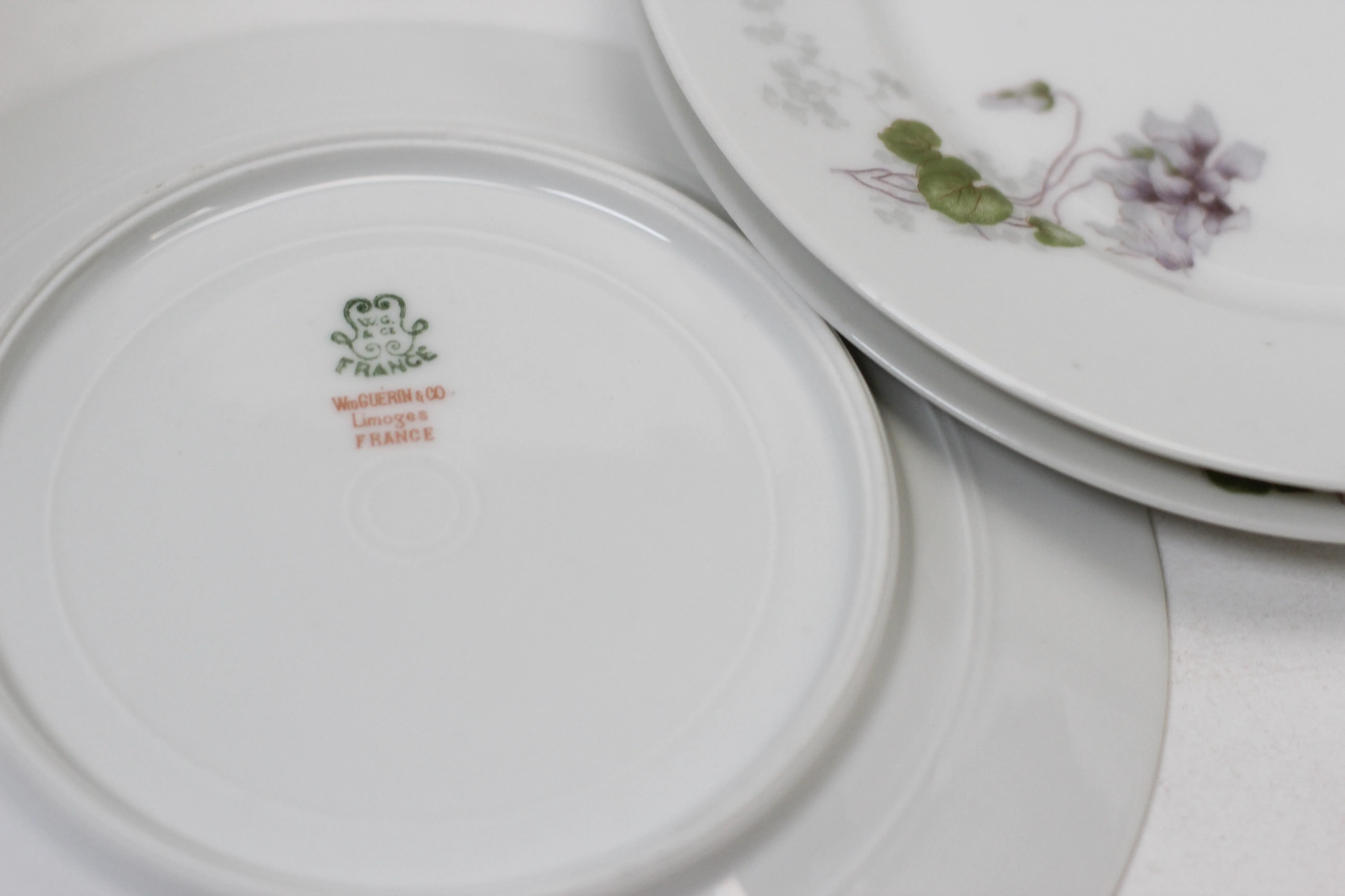 Limoges WroGeurin Floral Violets Porcelain Desert Plate Set