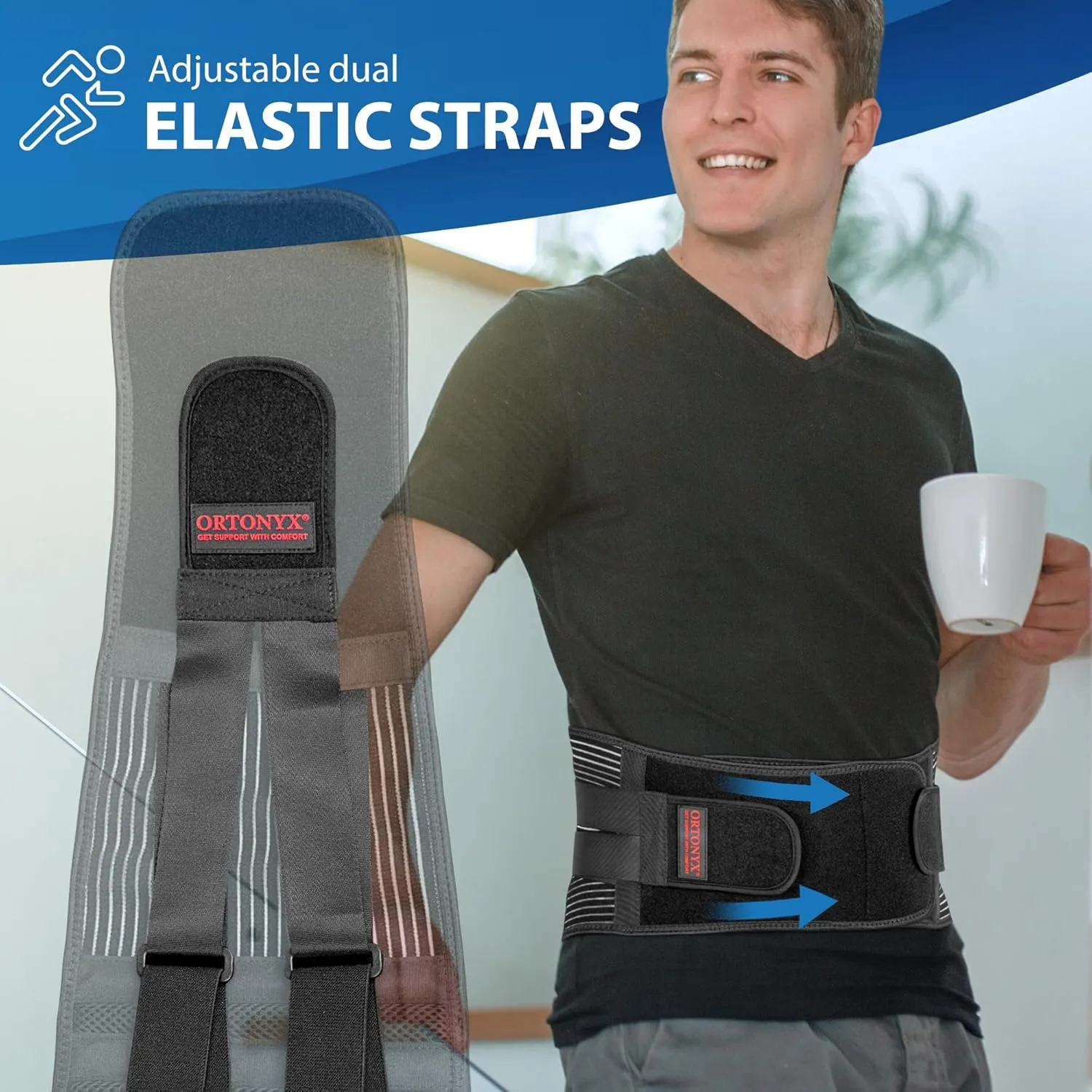 ORTONYX Lower Back Support Belt for Men and Women, Heavy Wok Lifting, Back pain Relief, Herniated Disc, Sciatica/Black M
