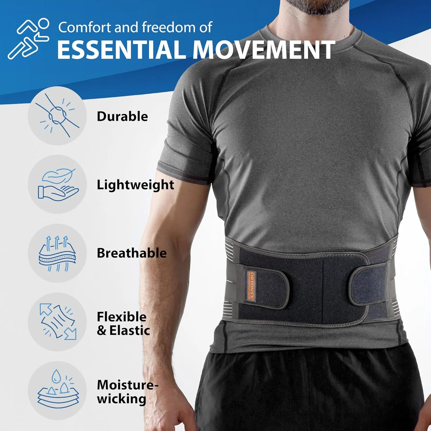 ORTONYX Lower Back Support Belt for Men and Women, Heavy Wok Lifting, Back pain Relief, Herniated Disc, Sciatica/Black M