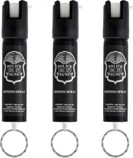 Police Magnum Small Pepper Spray Self Defense Safety Tool- Strong Built-in Keychain Holder- Compact Discreet Canister- Made in The USA- 1 Pack 3/4oz Twist Lock Keyring